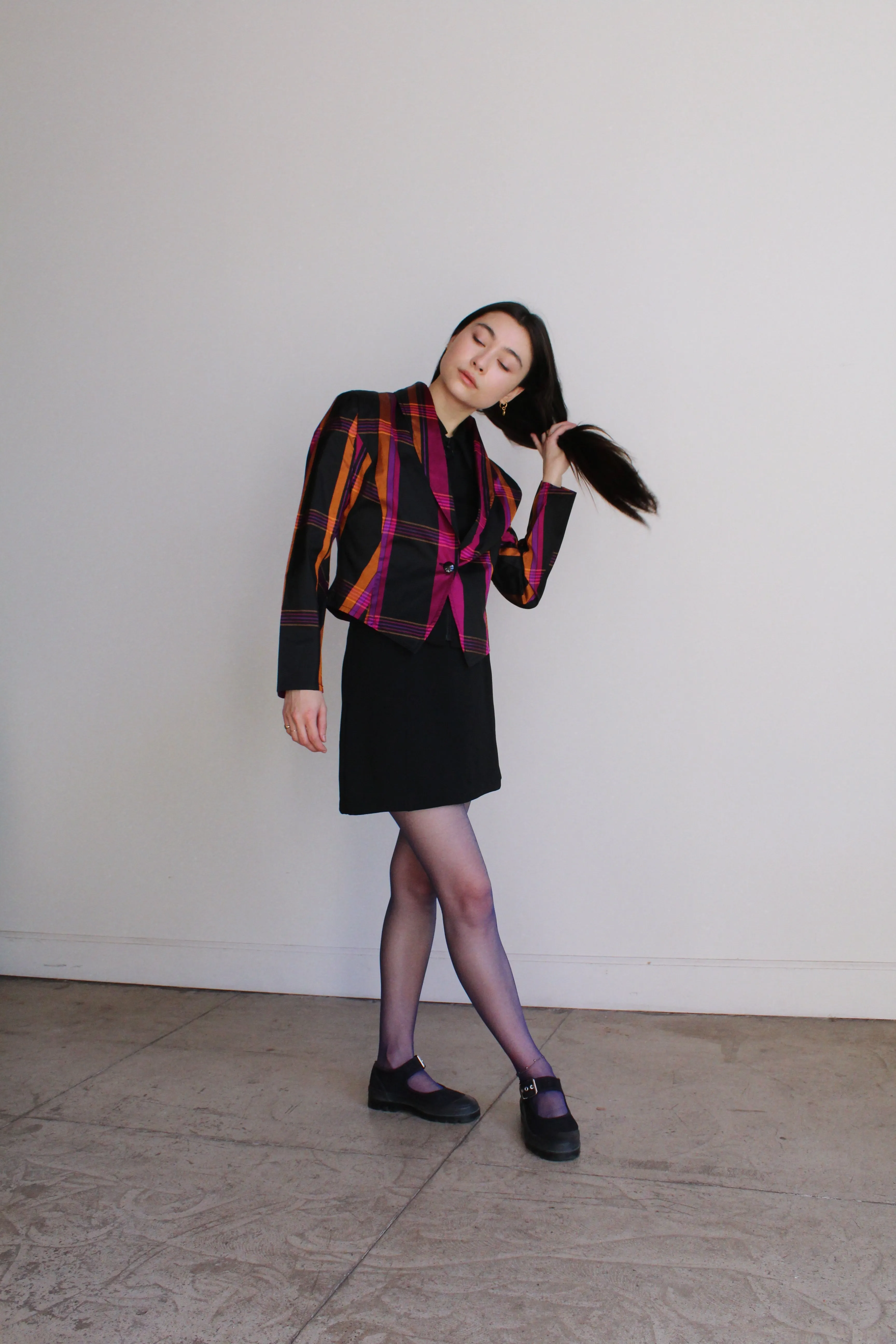 1980s Plaid Silk Cropped Jacket