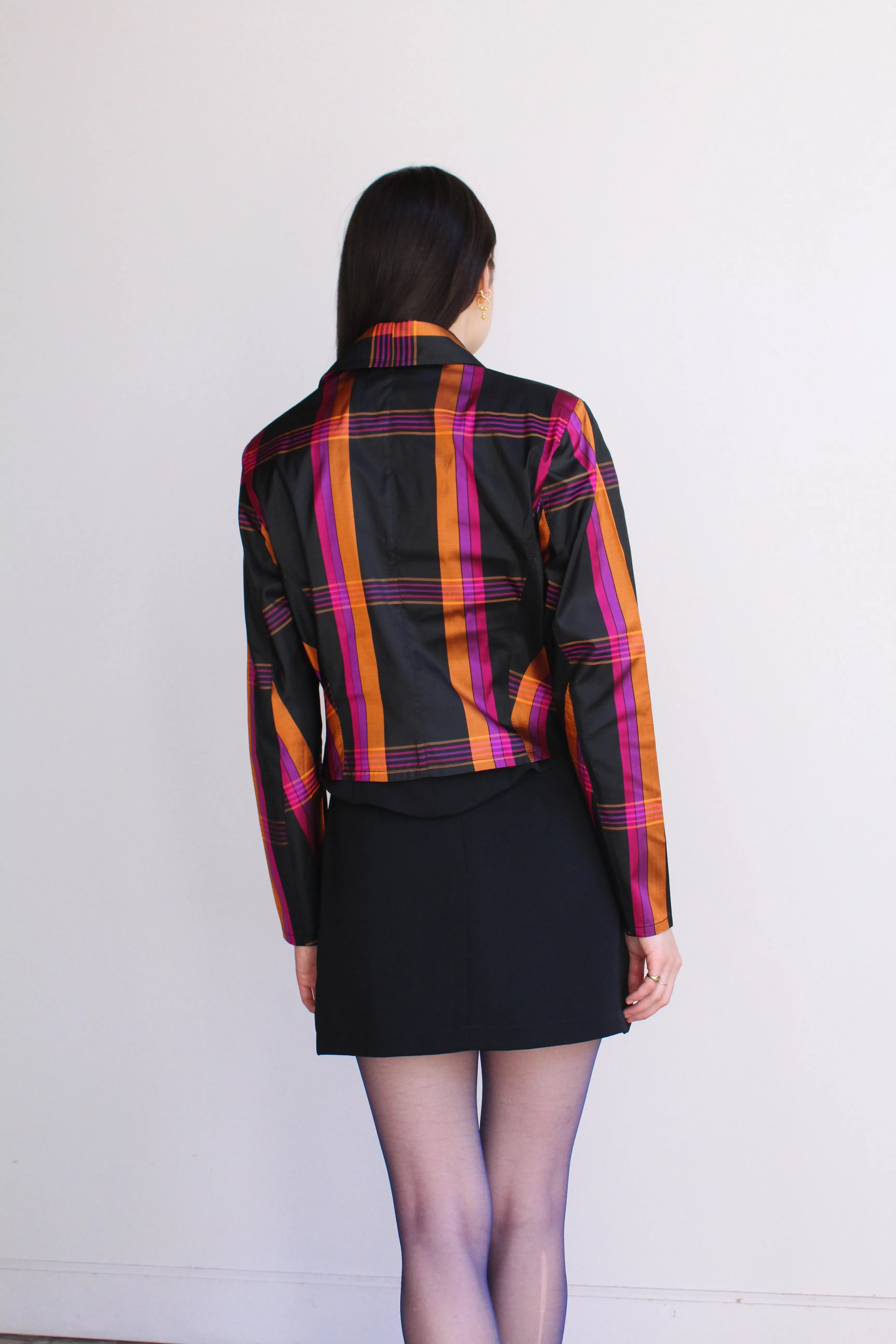 1980s Plaid Silk Cropped Jacket