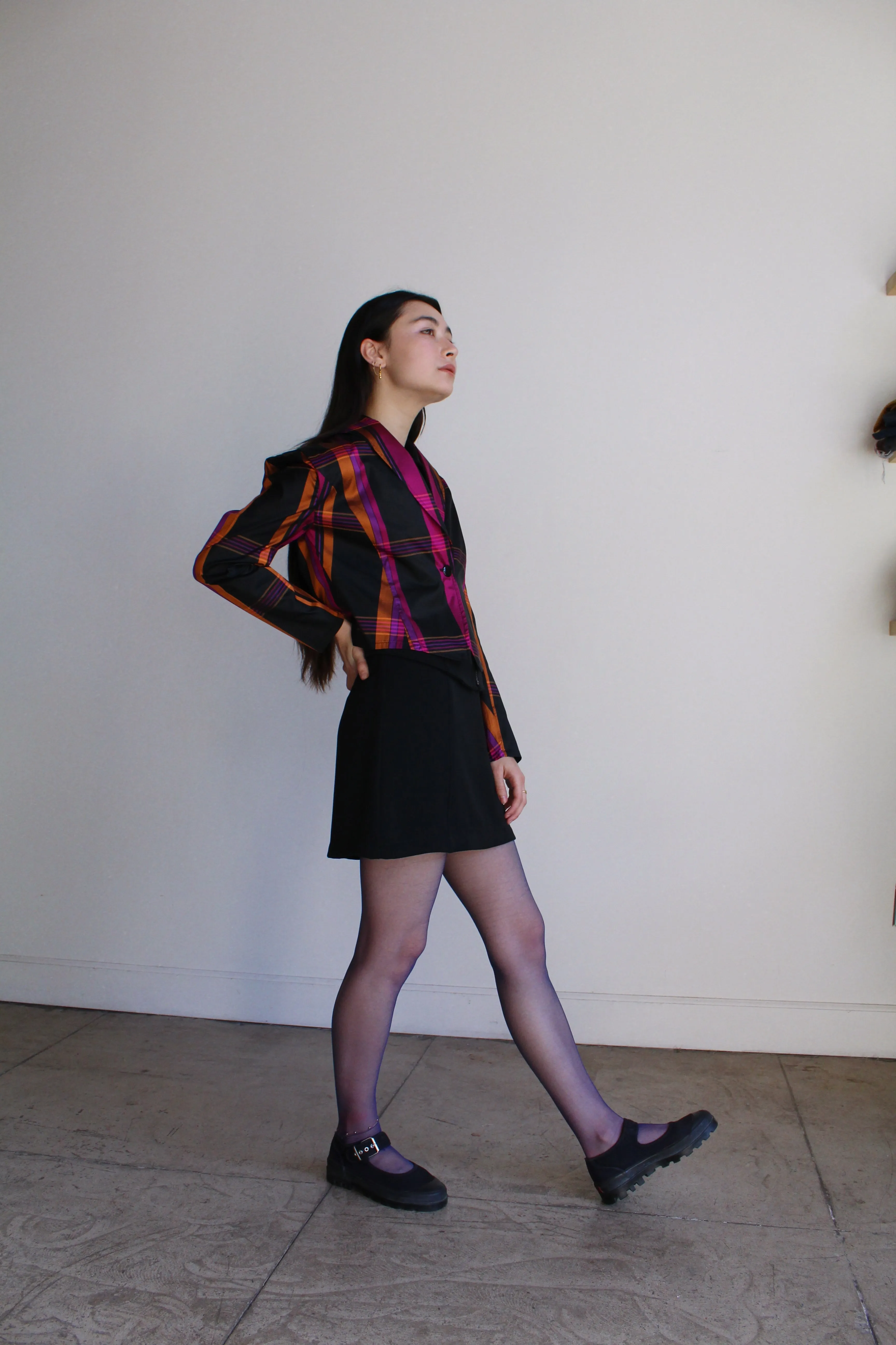 1980s Plaid Silk Cropped Jacket