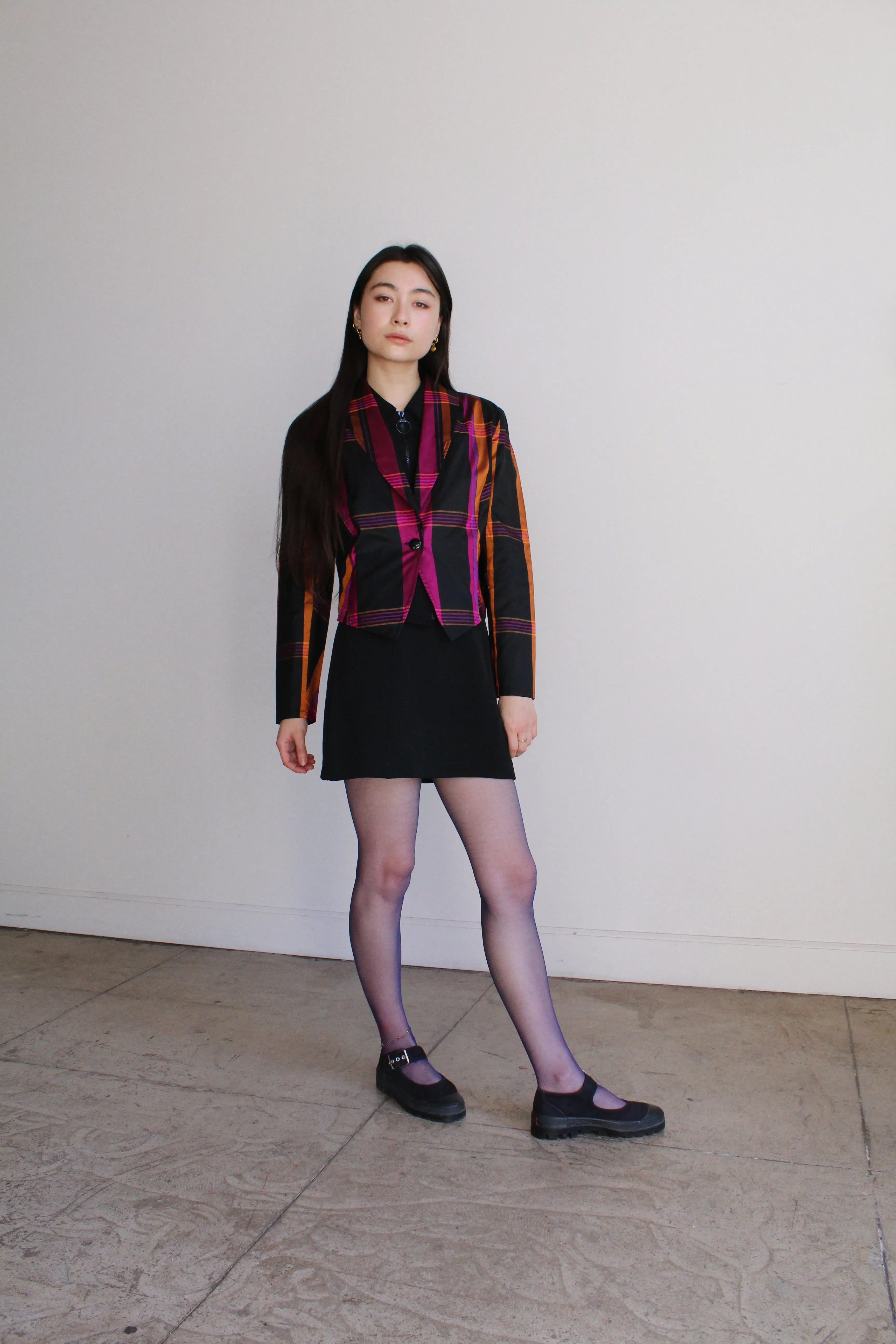 1980s Plaid Silk Cropped Jacket