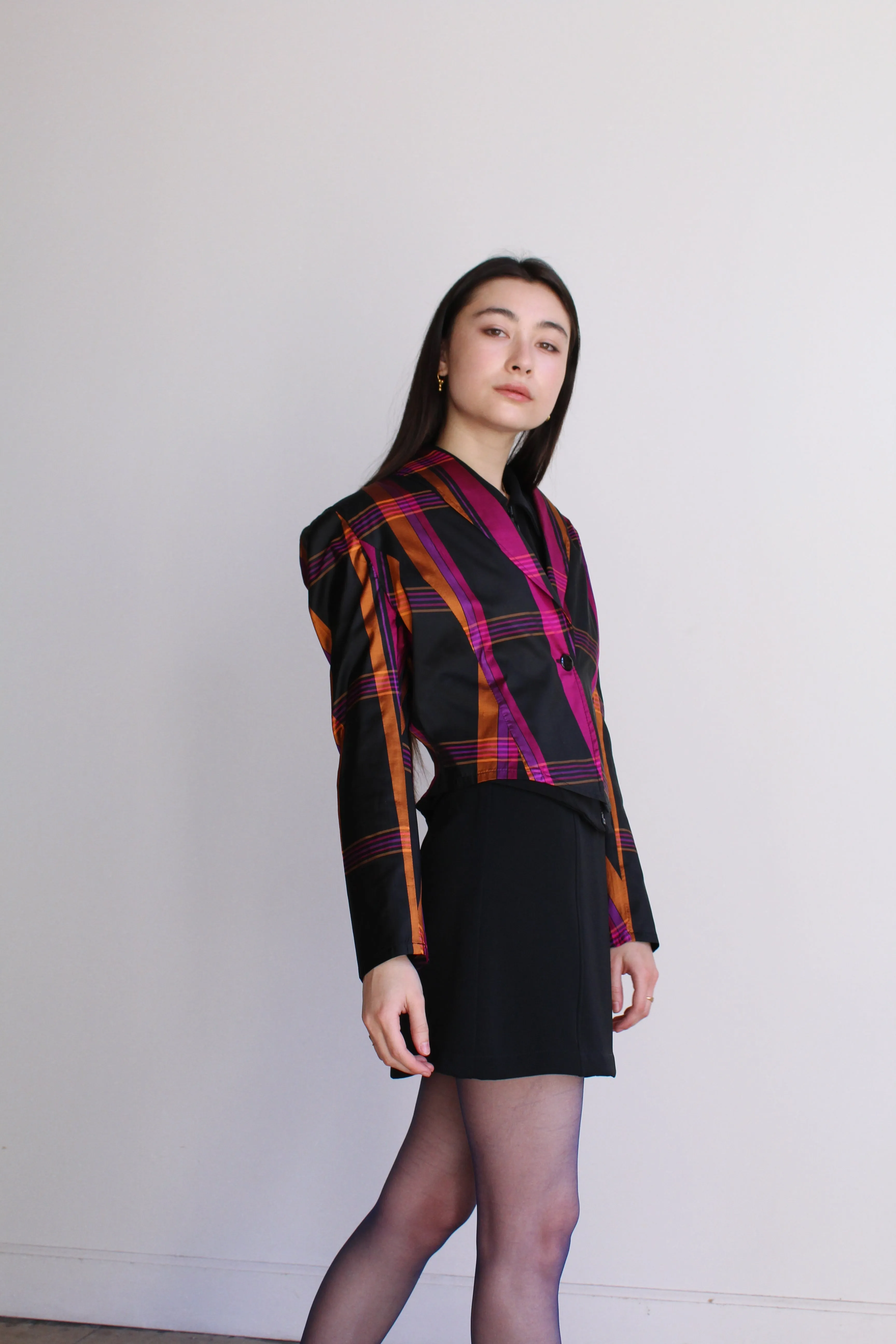 1980s Plaid Silk Cropped Jacket