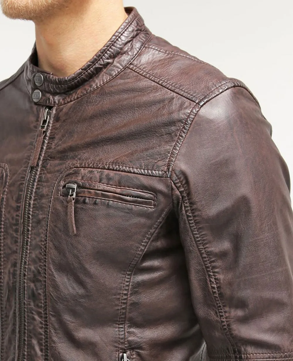 Amir Real Leather Jacket Men Brown Biker Motorcycle Genuine