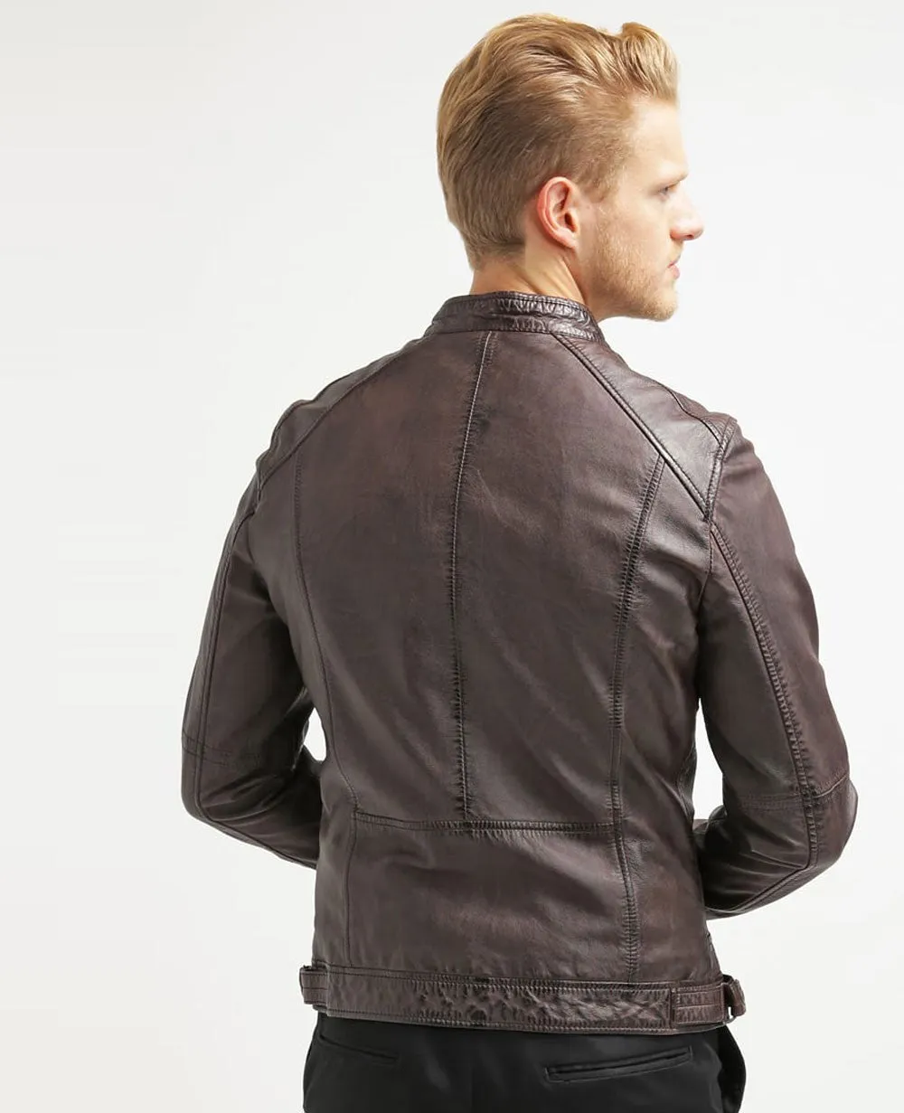 Amir Real Leather Jacket Men Brown Biker Motorcycle Genuine