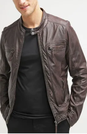 Amir Real Leather Jacket Men Brown Biker Motorcycle Genuine