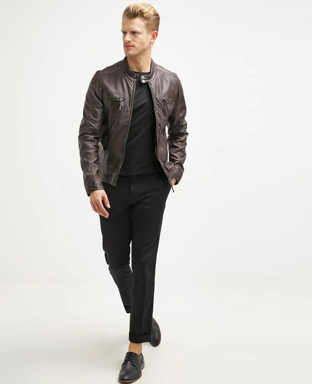 Amir Real Leather Jacket Men Brown Biker Motorcycle Genuine