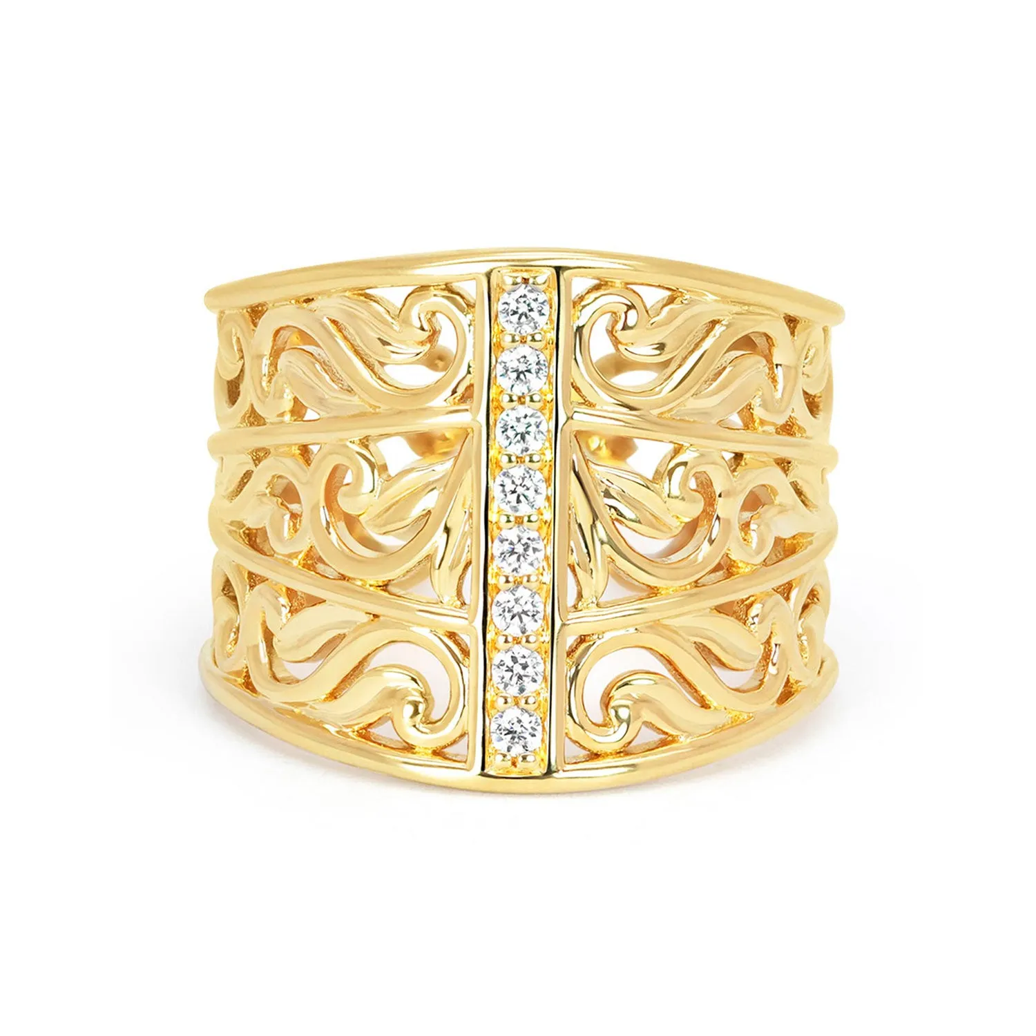 Artisan Filigree Ethical Gold & Diamonds Marquise Jacket Ring