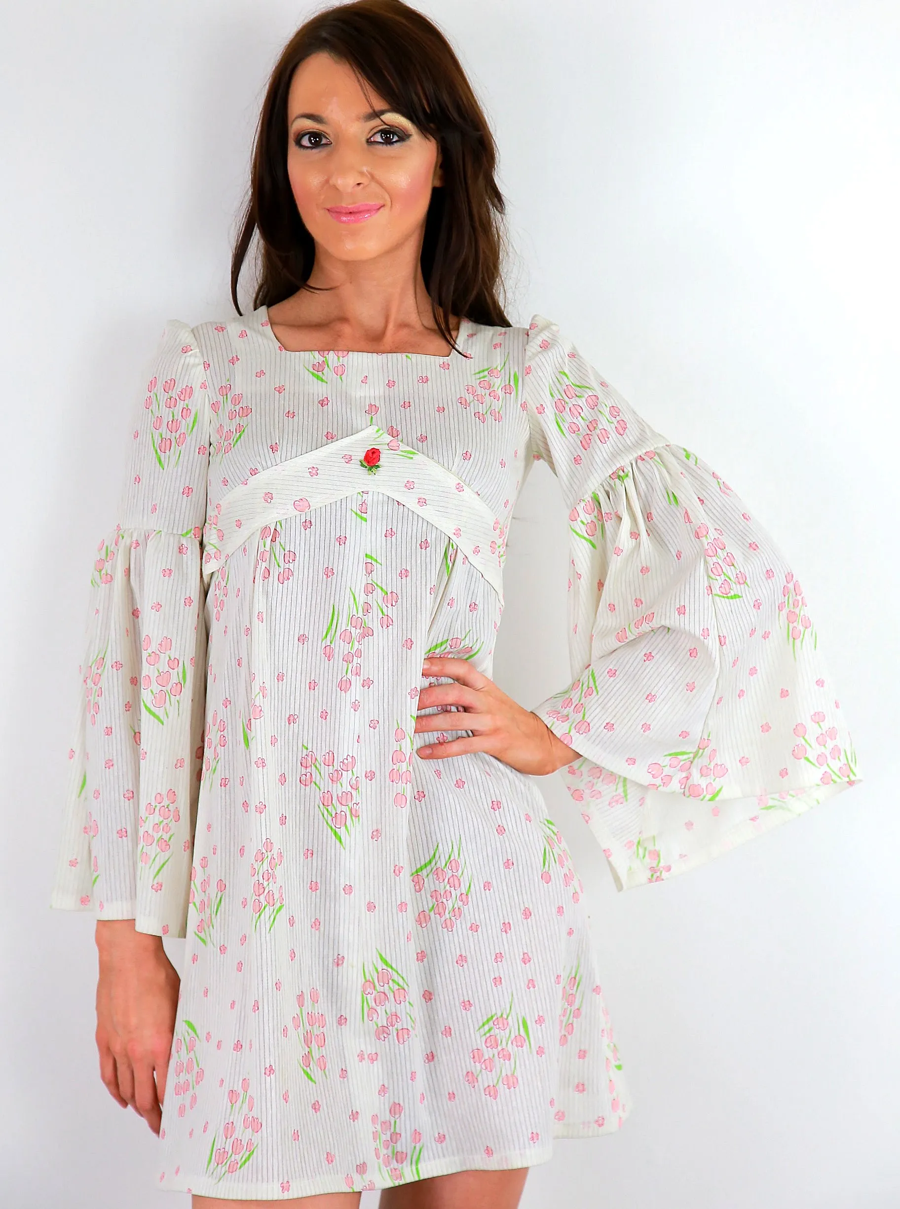 Authentic vintage white boho dress angel sleeve hippie dress