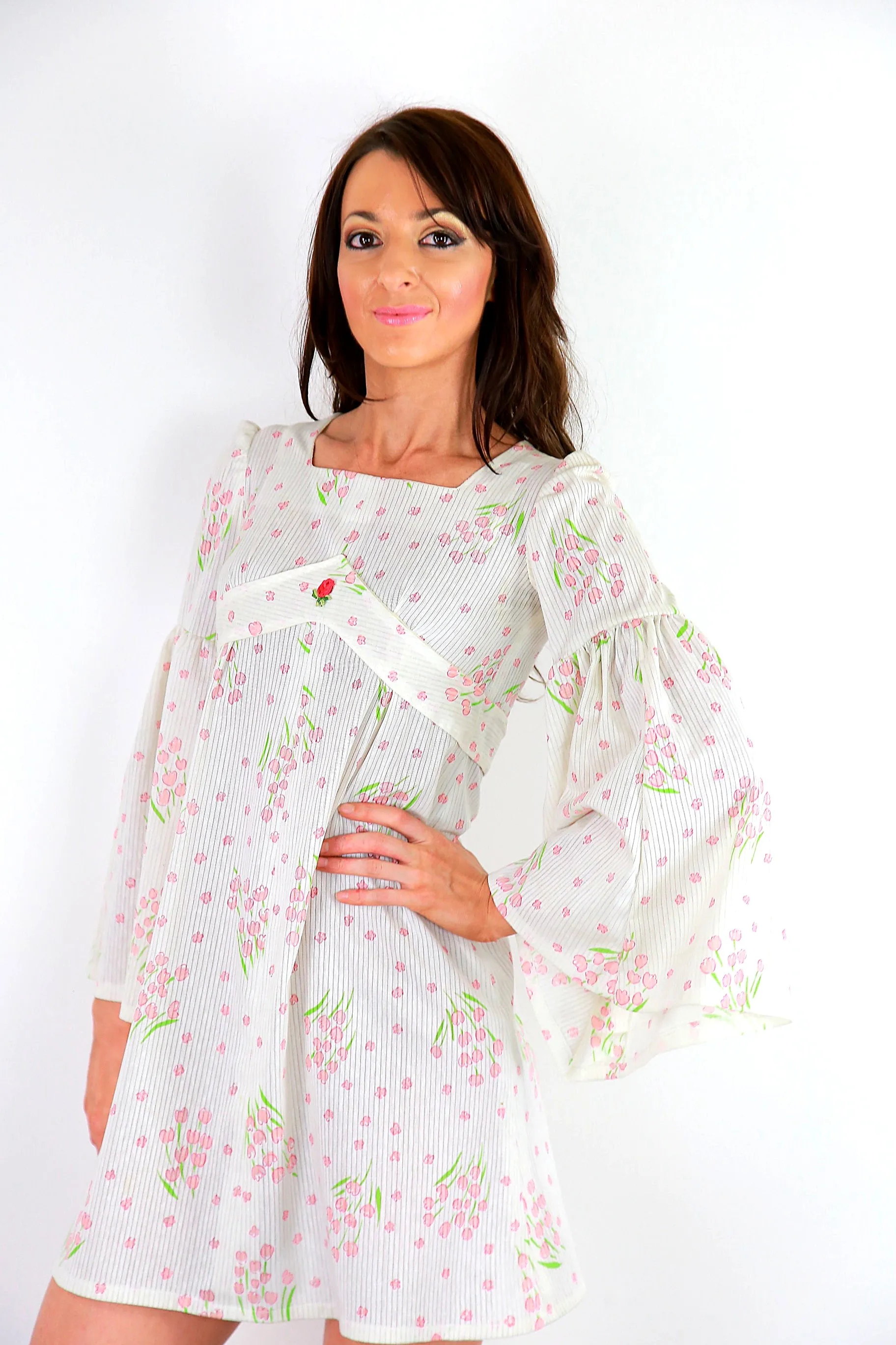 Authentic vintage white boho dress angel sleeve hippie dress