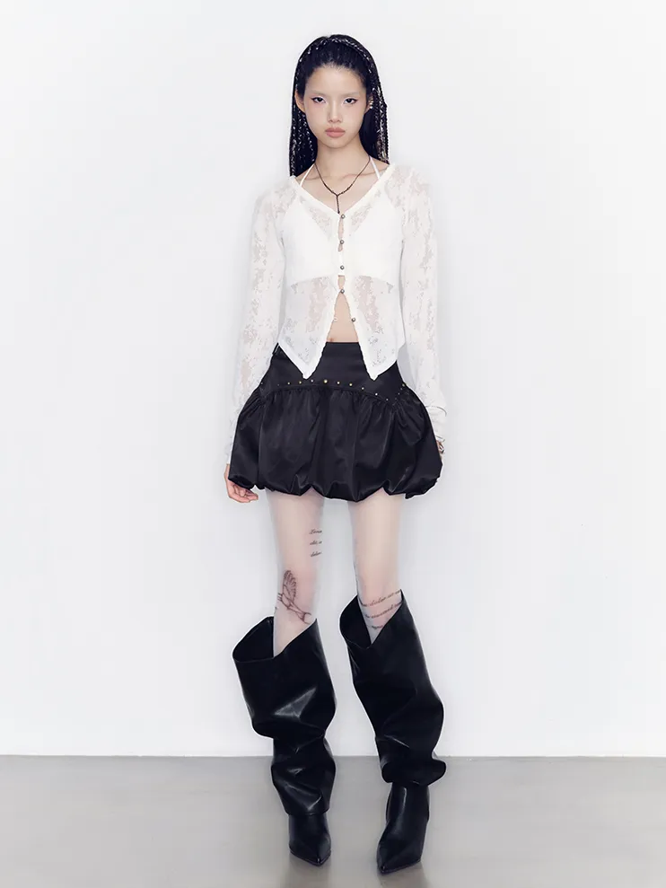 Balloon Gather Studs Fluffily Mini-Skirt