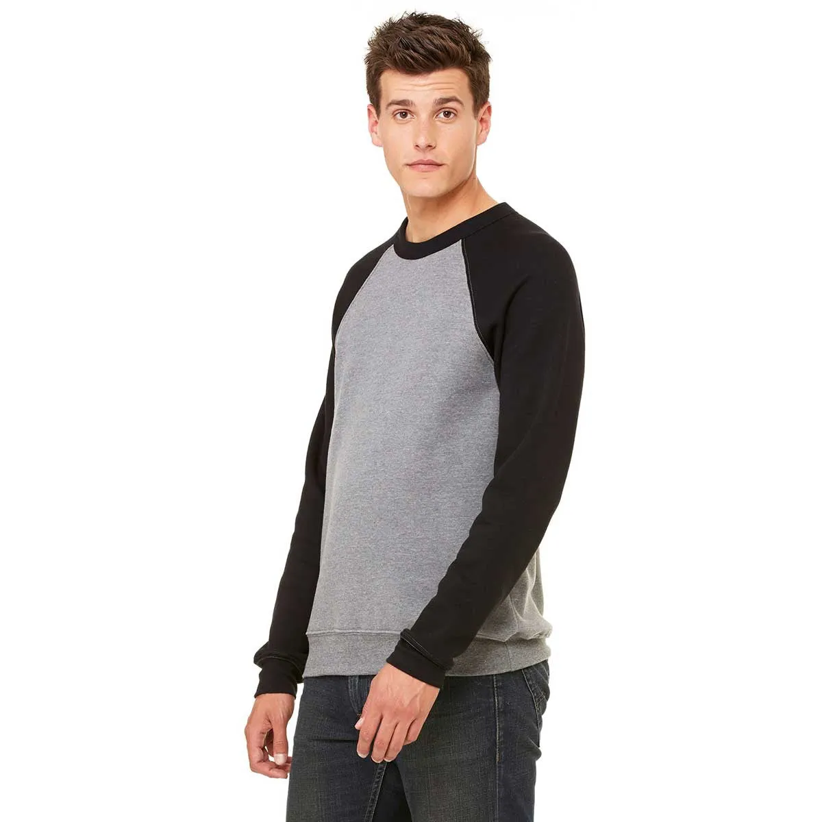 Bella   Canvas Unisex Deep Heather/Black Sponge Fleece Crew Neck Sweatshirt
