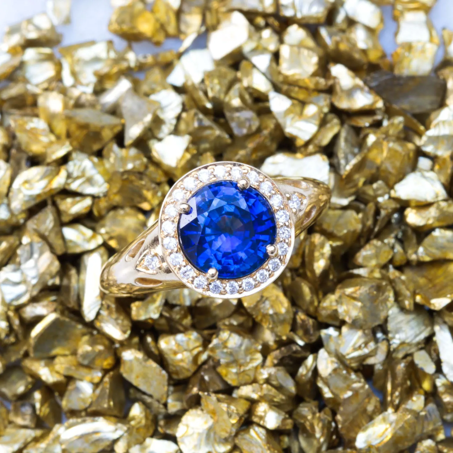 Bespoke Raiyah Recycled Sapphire Engagement Ring