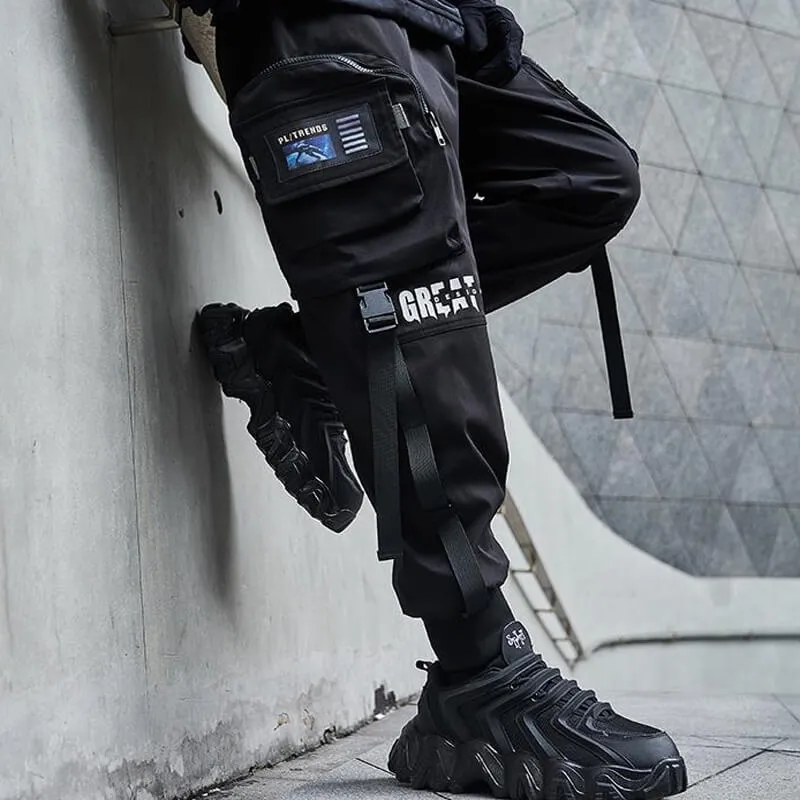 Black Cargo Pants 'The Great' Japanese black Techwear pants