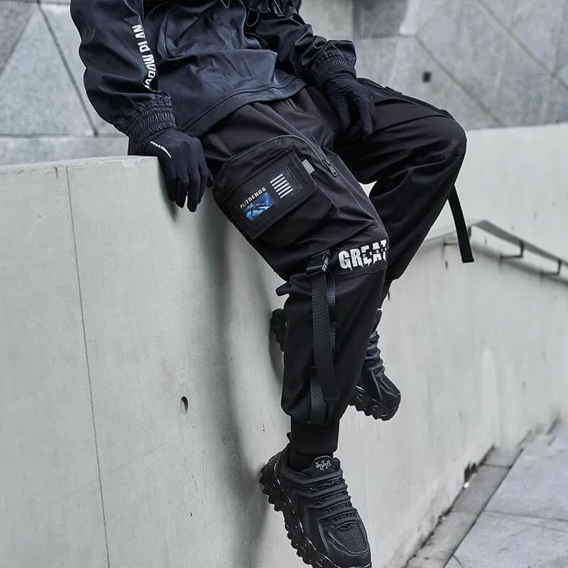 Black Cargo Pants 'The Great' Japanese black Techwear pants