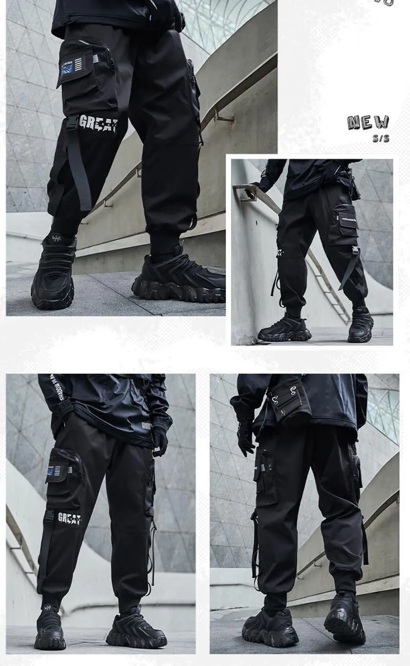 Black Cargo Pants 'The Great' Japanese black Techwear pants