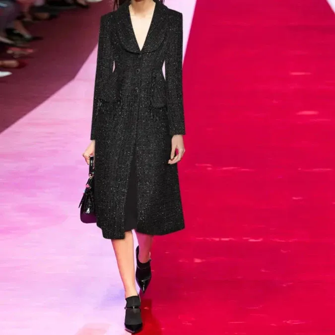 Black Single-breasted Long sleeve Overcoat