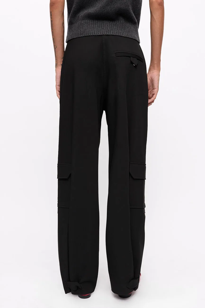 BLACK TWILL SUITING CARGO PANTS
