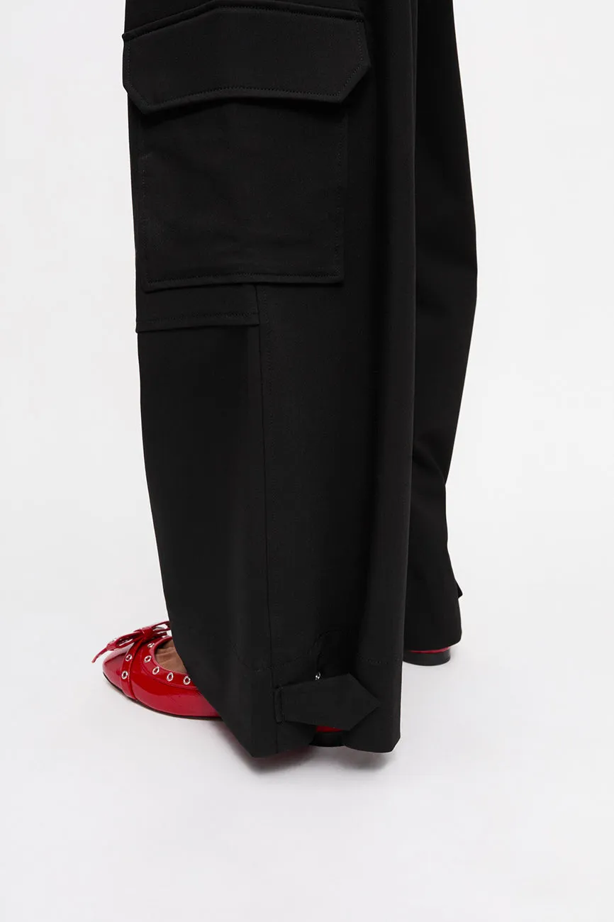 BLACK TWILL SUITING CARGO PANTS