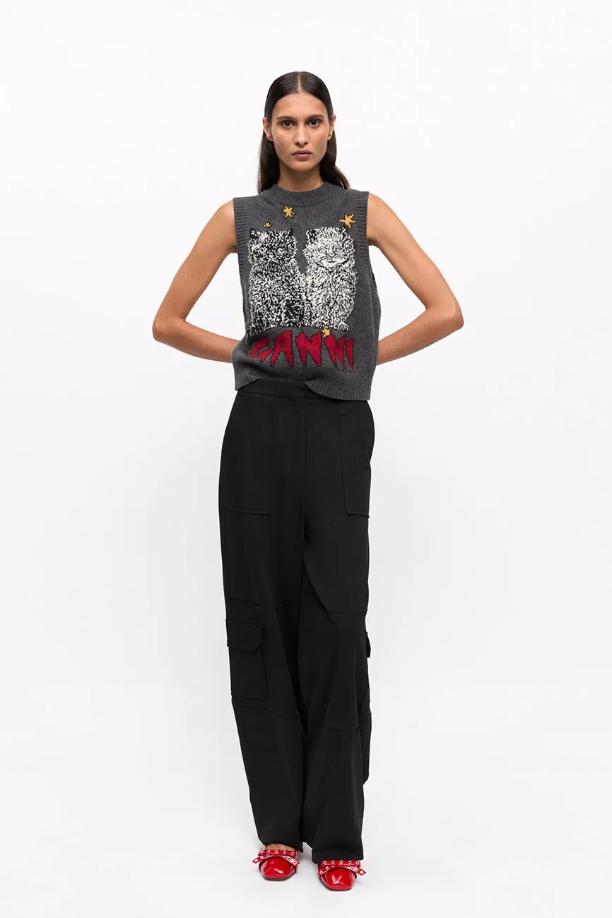 BLACK TWILL SUITING CARGO PANTS
