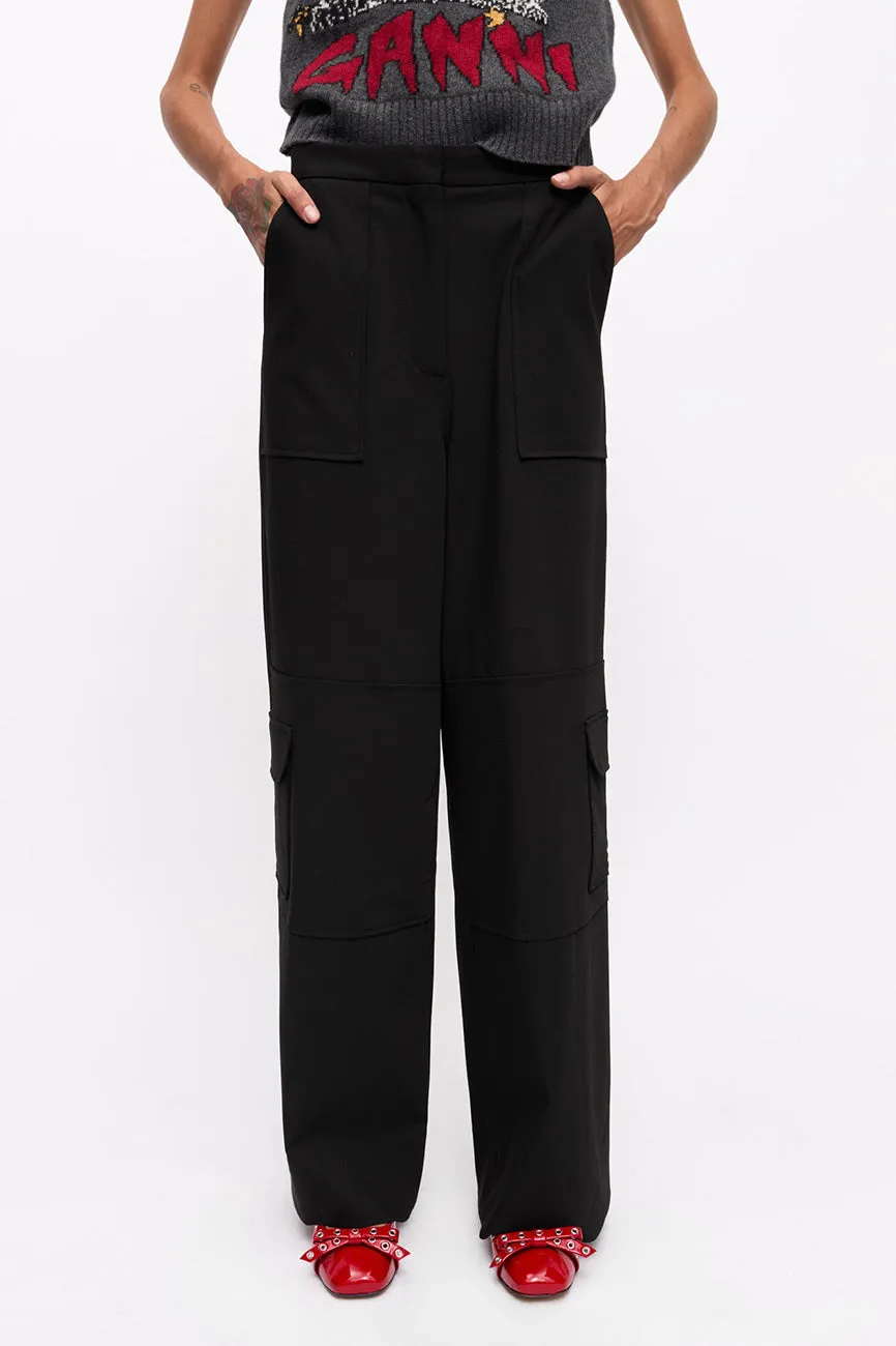 BLACK TWILL SUITING CARGO PANTS