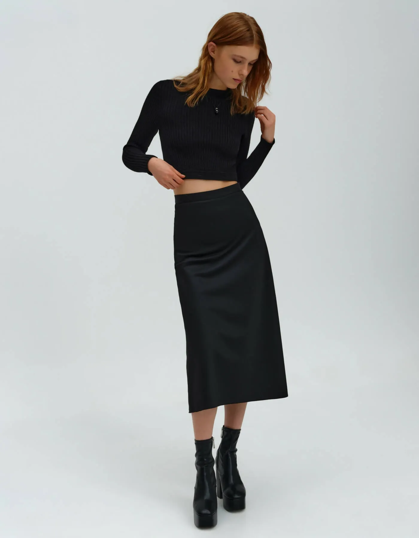 Black Wool Mid-length Skirt