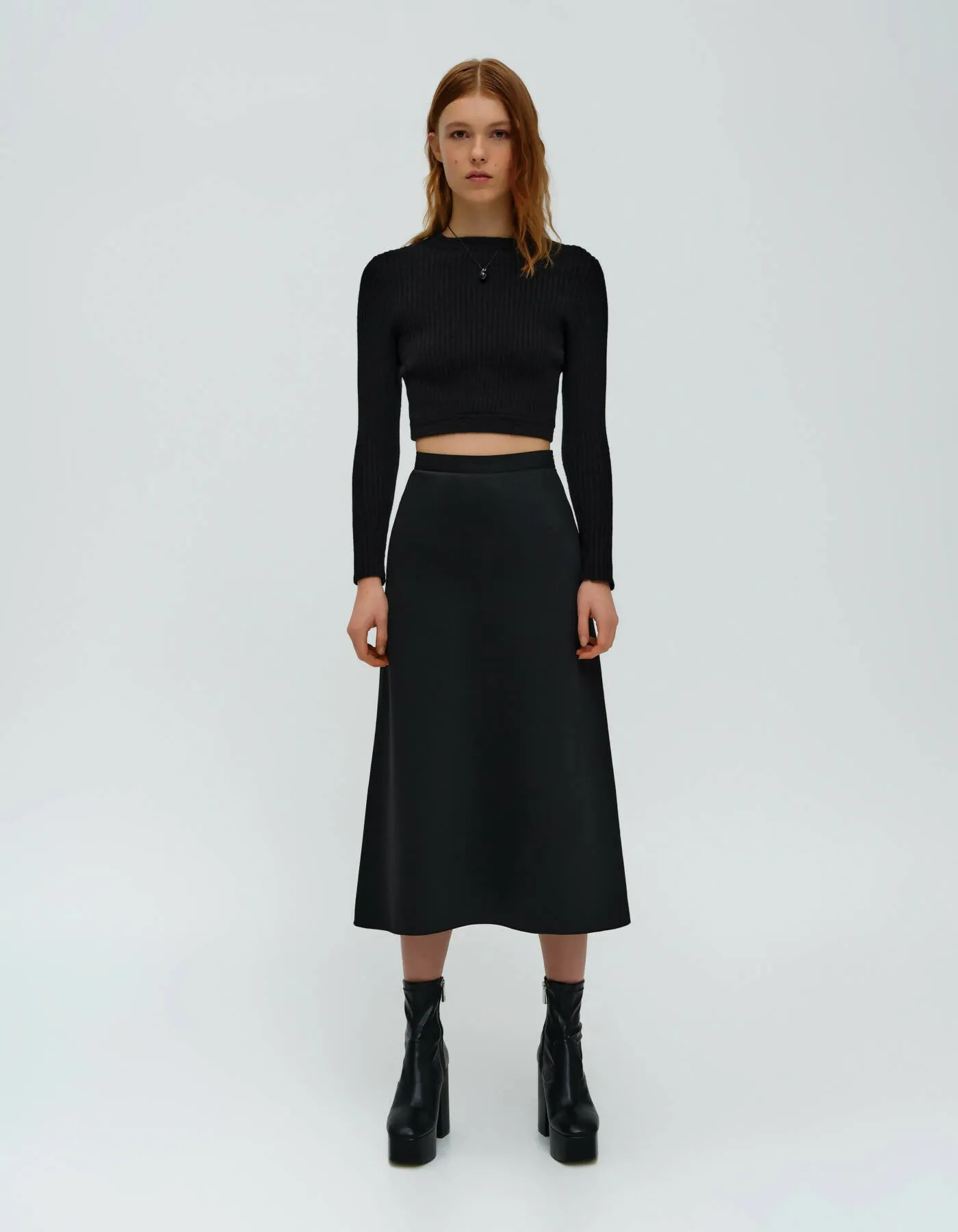 Black Wool Mid-length Skirt