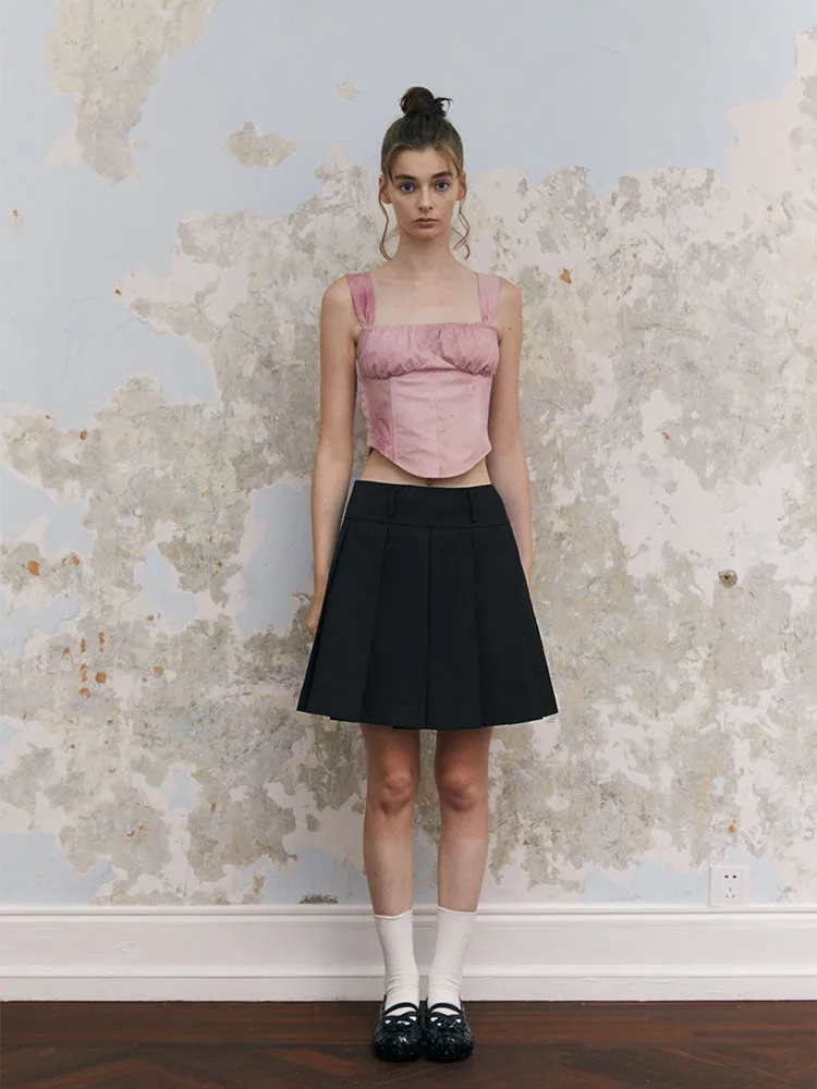 Box-Pleats Wrap Short Skirt