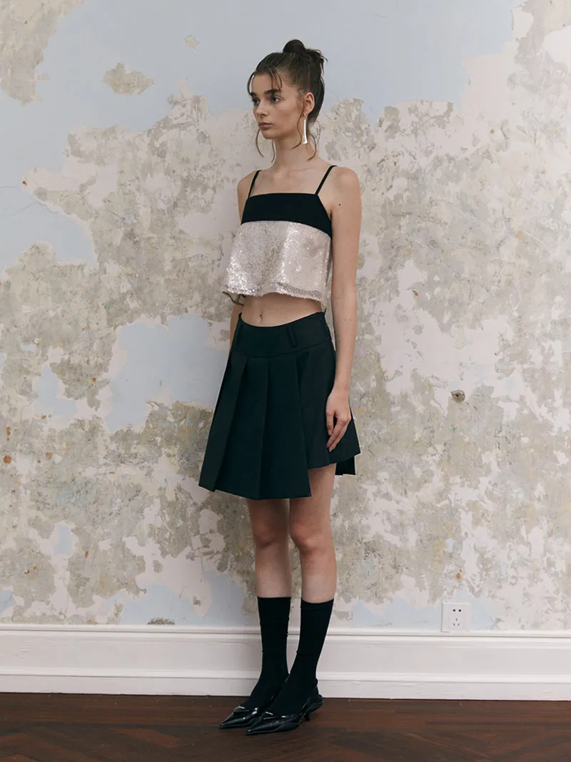 Box-Pleats Wrap Short Skirt