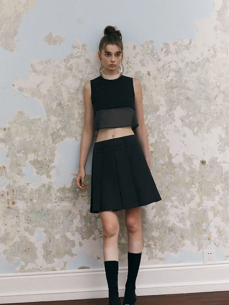 Box-Pleats Wrap Short Skirt