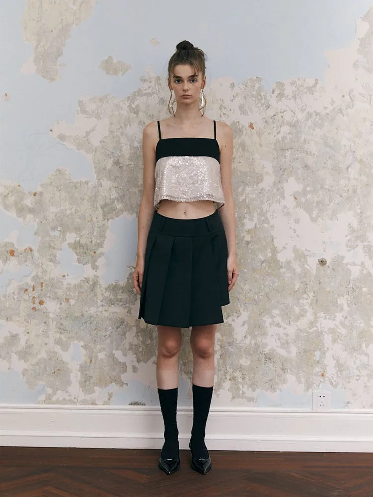 Box-Pleats Wrap Short Skirt