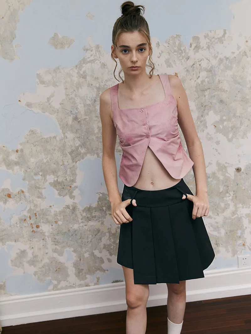 Box-Pleats Wrap Short Skirt