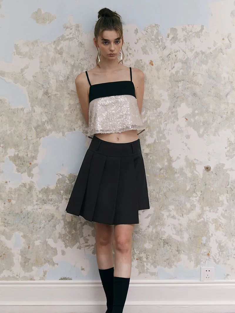 Box-Pleats Wrap Short Skirt