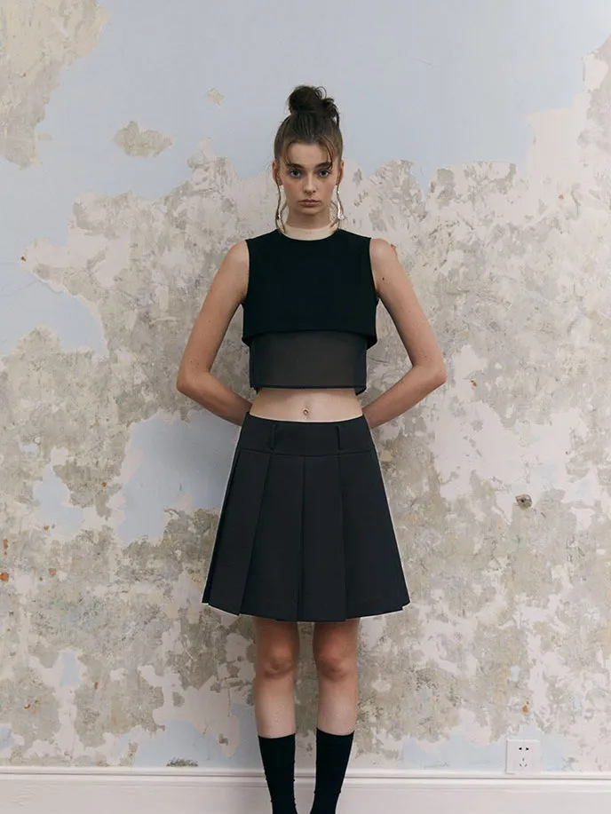 Box-Pleats Wrap Short Skirt