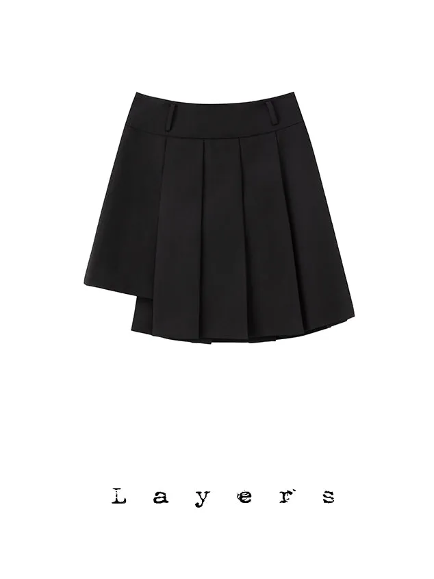 Box-Pleats Wrap Short Skirt