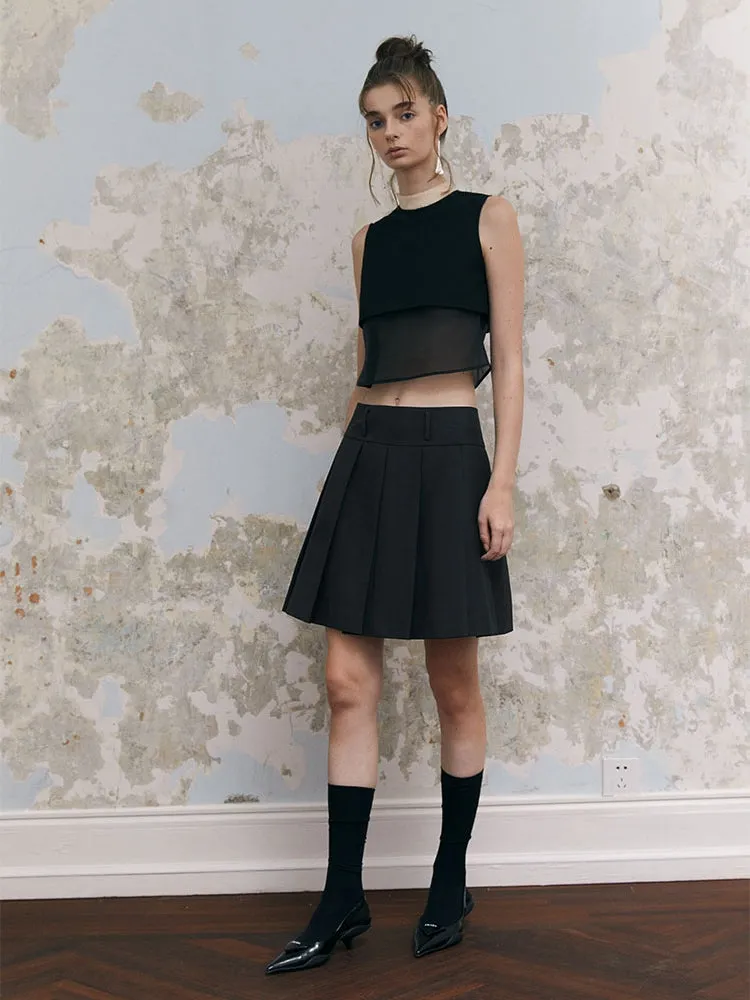 Box-Pleats Wrap Short Skirt