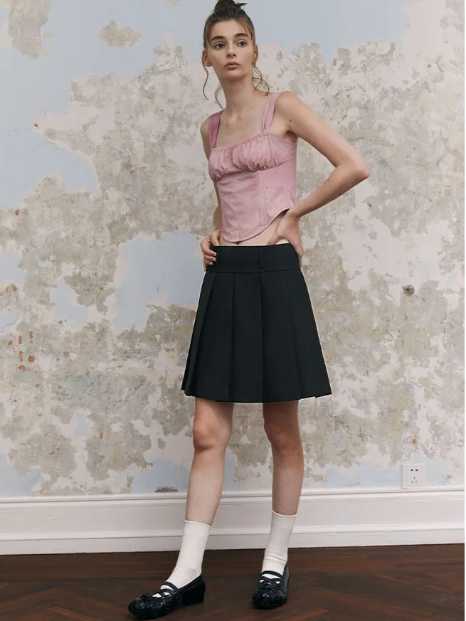 Box-Pleats Wrap Short Skirt