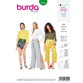 Burda Style Pattern 6199 Misses' Trousers / Pants - Shorts - Elastic Waist - Hem Frills