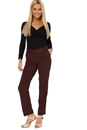 Burgundy Straight Leg Casual Office Smart Trouser