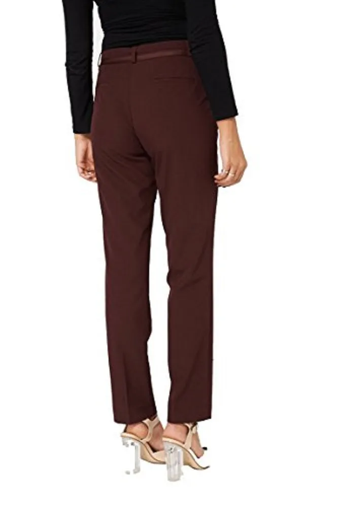 Burgundy Straight Leg Casual Office Smart Trouser