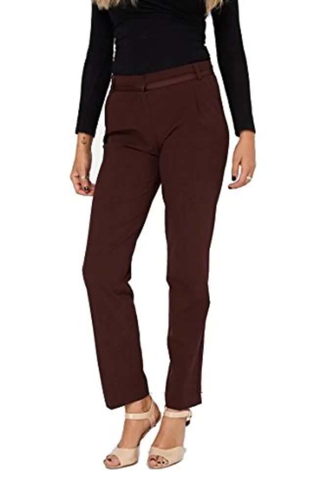 Burgundy Straight Leg Casual Office Smart Trouser