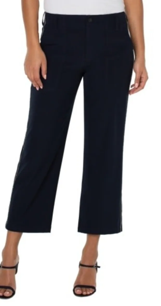 Cargo Wide Leg Cropped Pants w/ Zipper Detail