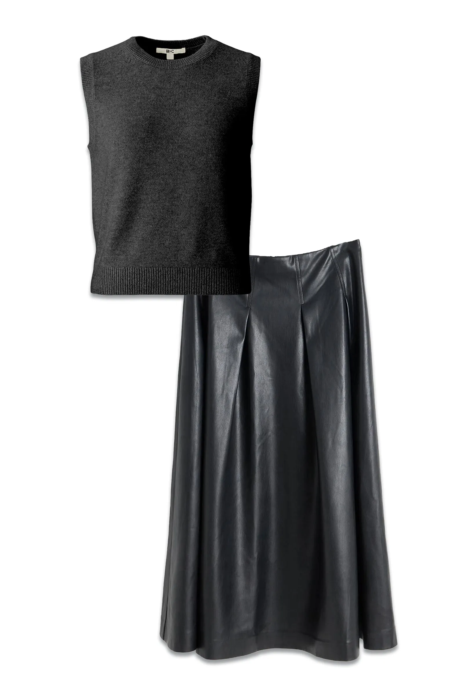 Cashmere Crew Neck Short Jumper (Sleeveless), Black
