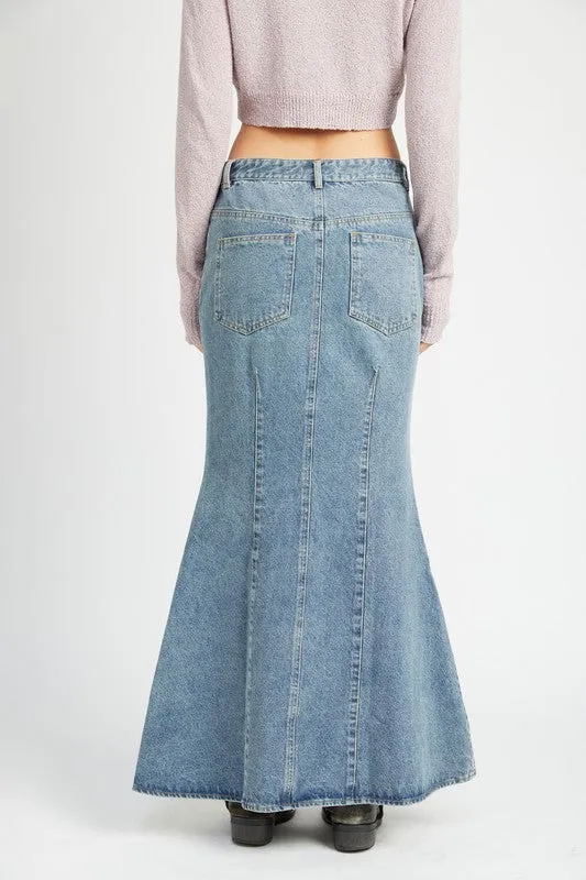 Chase The Sun Flared Denim Maxi Skirt