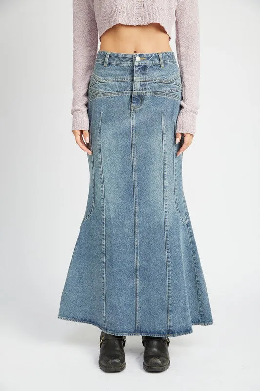 Chase The Sun Flared Denim Maxi Skirt