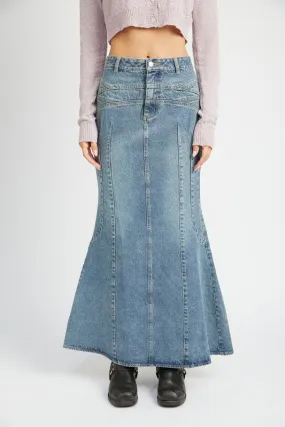 Chase The Sun Flared Denim Maxi Skirt
