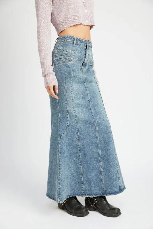 Chase The Sun Flared Denim Maxi Skirt
