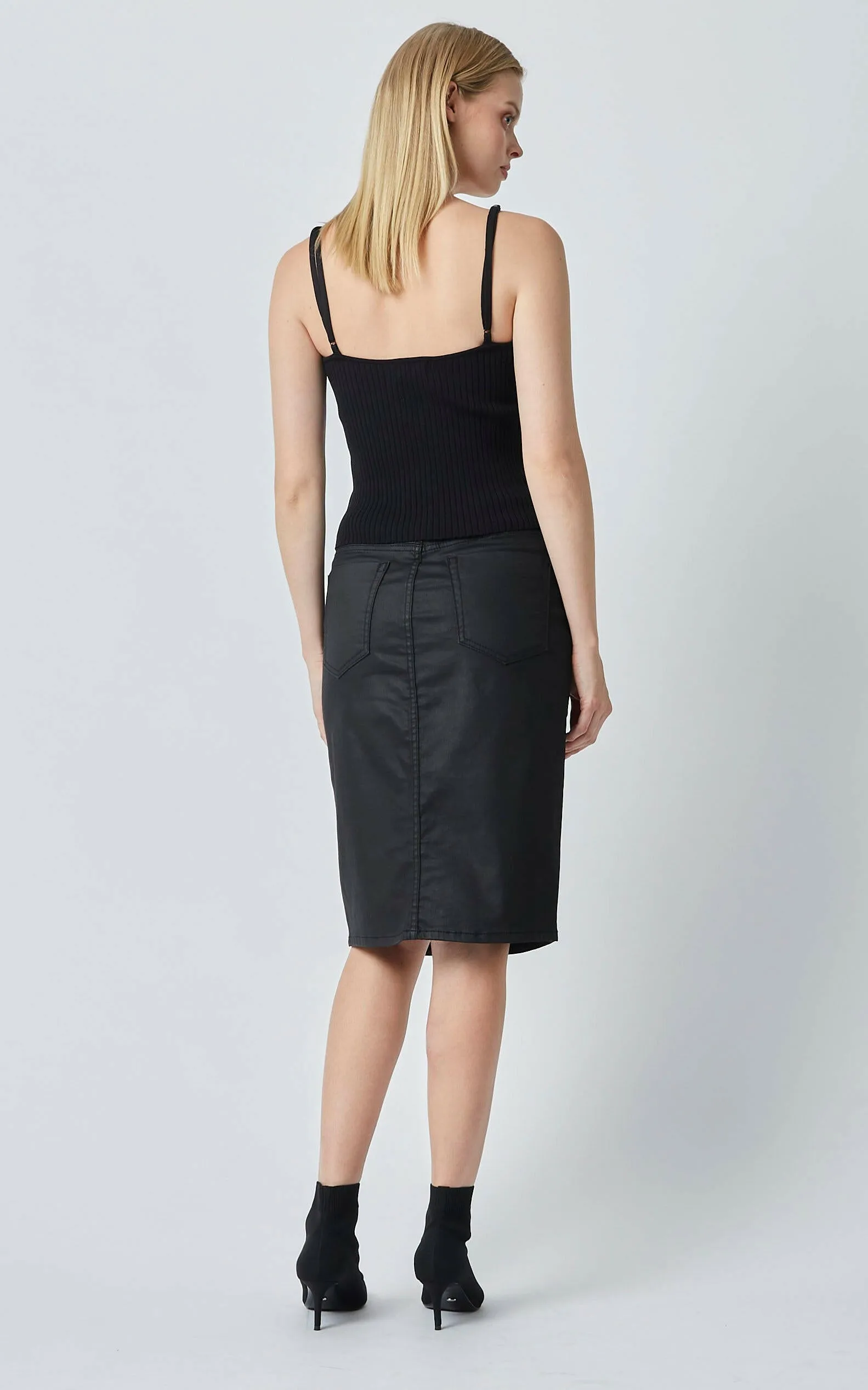 Coated Denim Black High Waisted Revival Skirt
