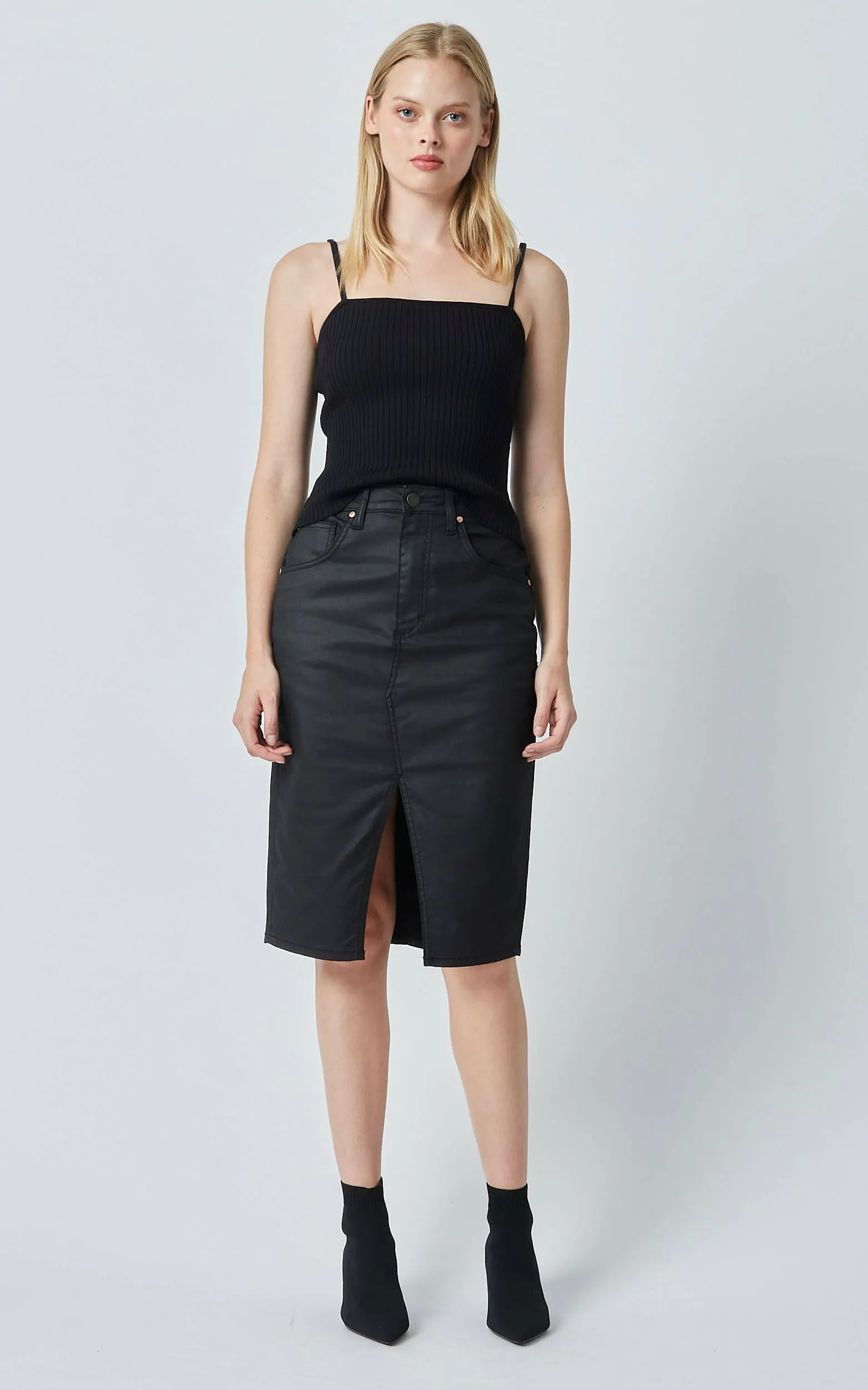 Coated Denim Black High Waisted Revival Skirt