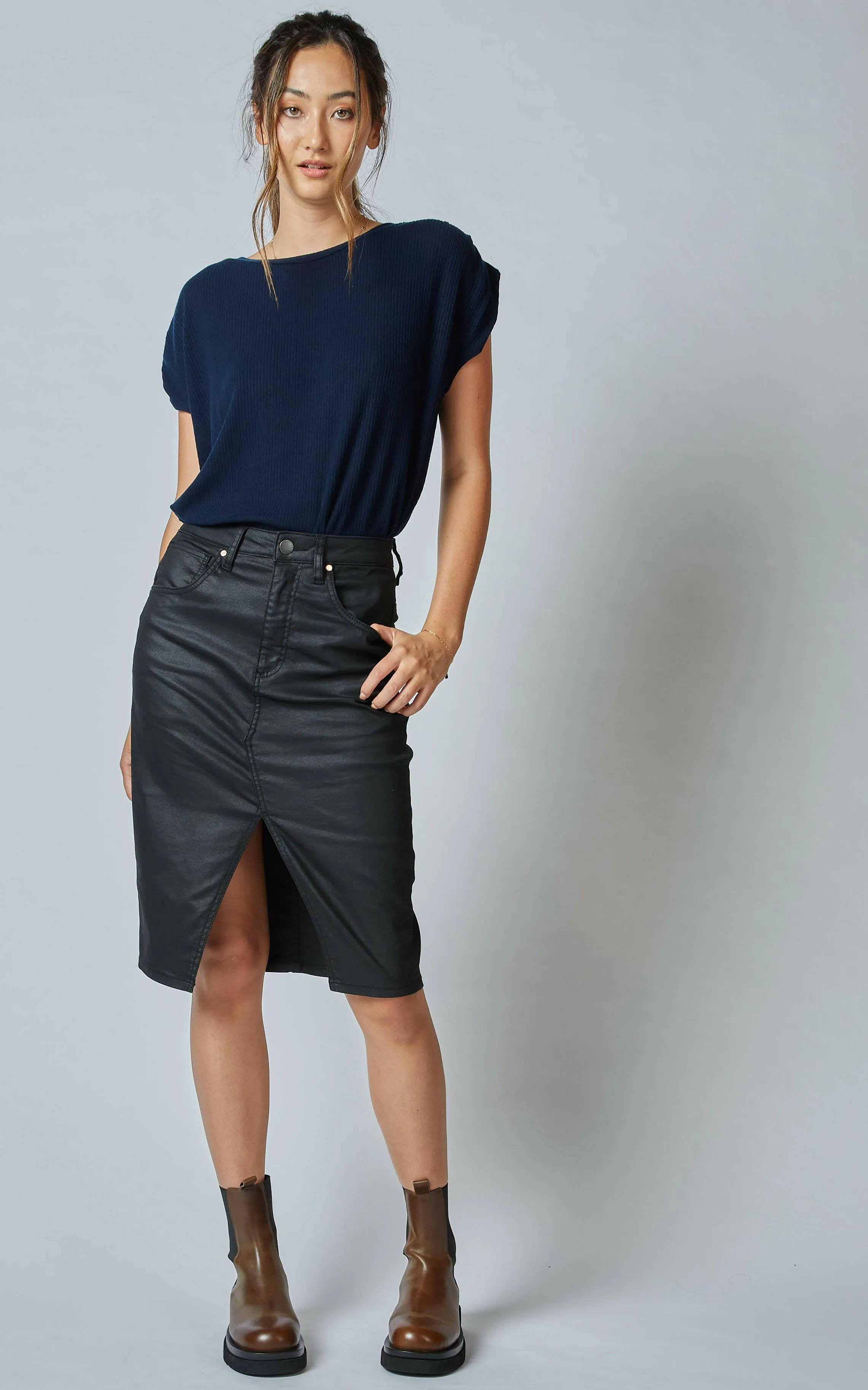 Coated Denim Black High Waisted Revival Skirt