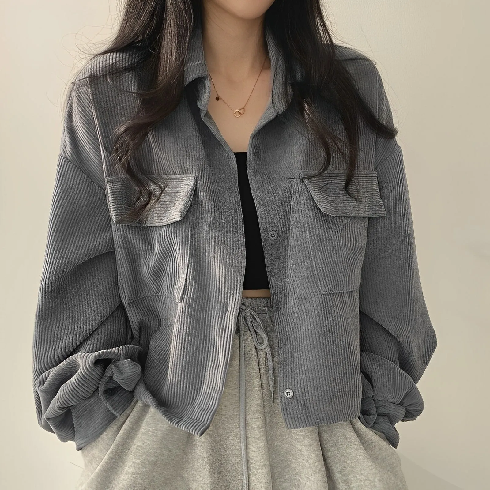 Corduroy Drawstring Short Jacket