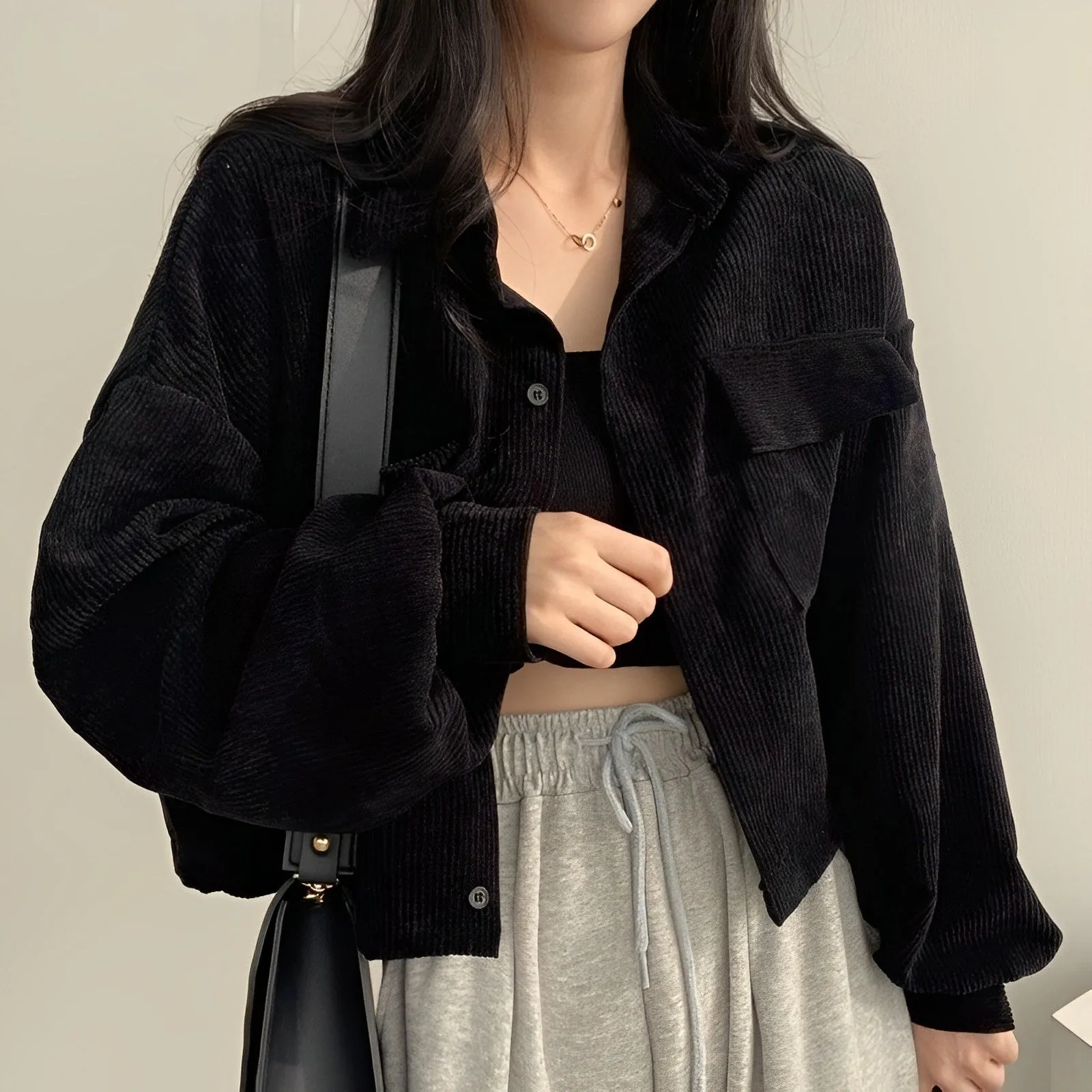 Corduroy Drawstring Short Jacket